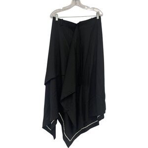 Zara Womens Midi Skirt Large L Black Pinstriped handkerchief Asymmetric High Low